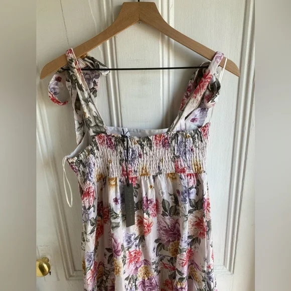 House of Harlow 1960 Dress Floral Linen Tier Bow Tie Shoulders Sz M - Picture 8 of 16